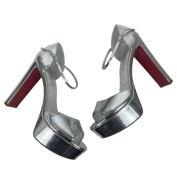 Christian Louboutin Sandaloo 130 Mirrored Platform Sandal Silve Size 38 - Picture 8 of 14